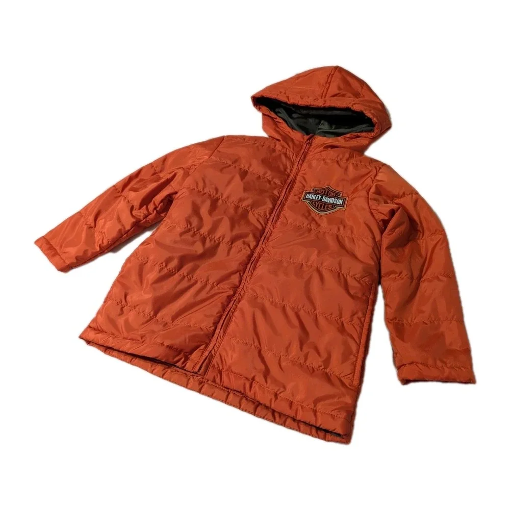 Harley-Davidson‎ Boys Bar & Shield Logo Channel Quilted Jacket Orange Puffer 6/7
